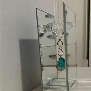 Mirrored glass and crystal candle holder